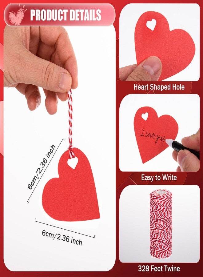 FOBSME 500 Pcs Red Heart Gift Tags Valentine's Day Heart Shaped Paper Tags Blank Hearts Hanging Labels Valentine's Gift Wrapping Tag with 328 Ft String for Mother's Day Weddings Party - Image 2
